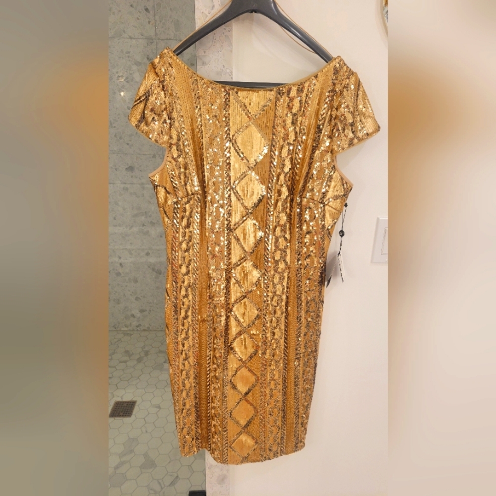 High Shine, Cap Sleeve, Gold Sequined Mini Dress